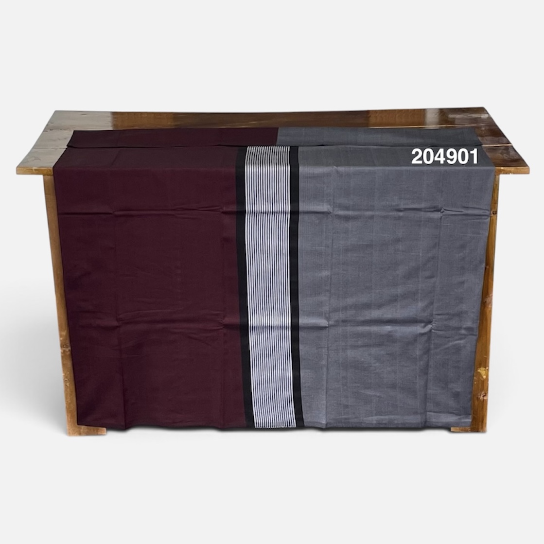 Handloom Cotton Sarong - Dark Grey, Silver and Black with Burgundy -  ICS 204901