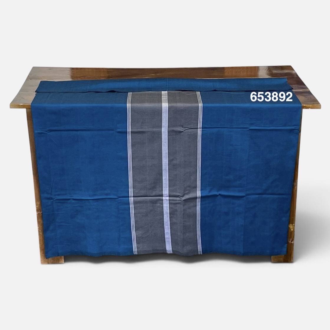 Handloom Cotton Sarong – Dark Grey and Silver with Peacock Blue  -  ICS  653892