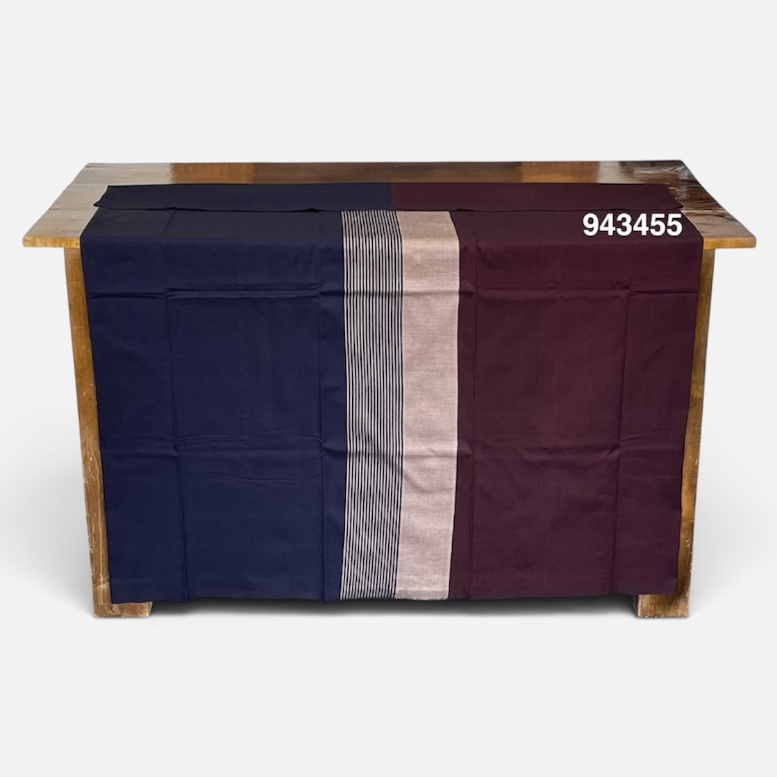 Handloom Cotton Sarong - Burgundy and Dusty Rose with Dark Blue  -  ICS 943455