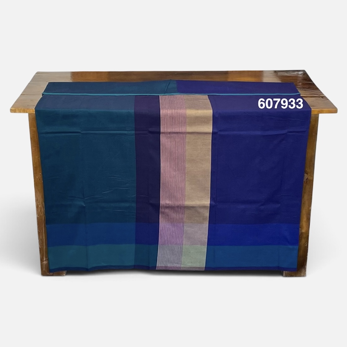 Handloom Cotton Sarong - Dark Blue, Dusty Rose and Beige with Deep Royal Blue  -  ICS 607933