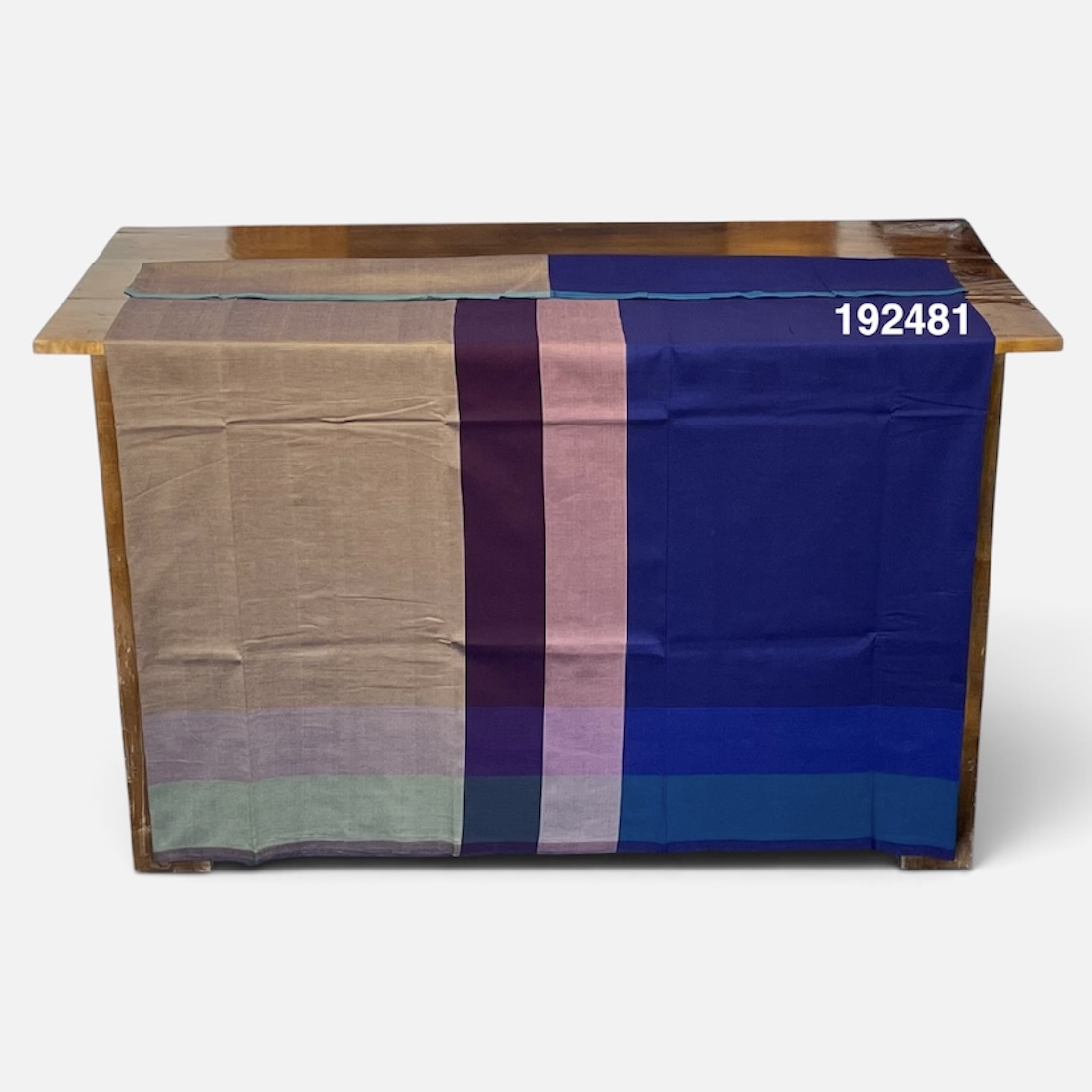 Handloom Cotton Sarong - Beige, Deep Purple and Dusty Rose with Deep Royal Blue  -  ICS 192481