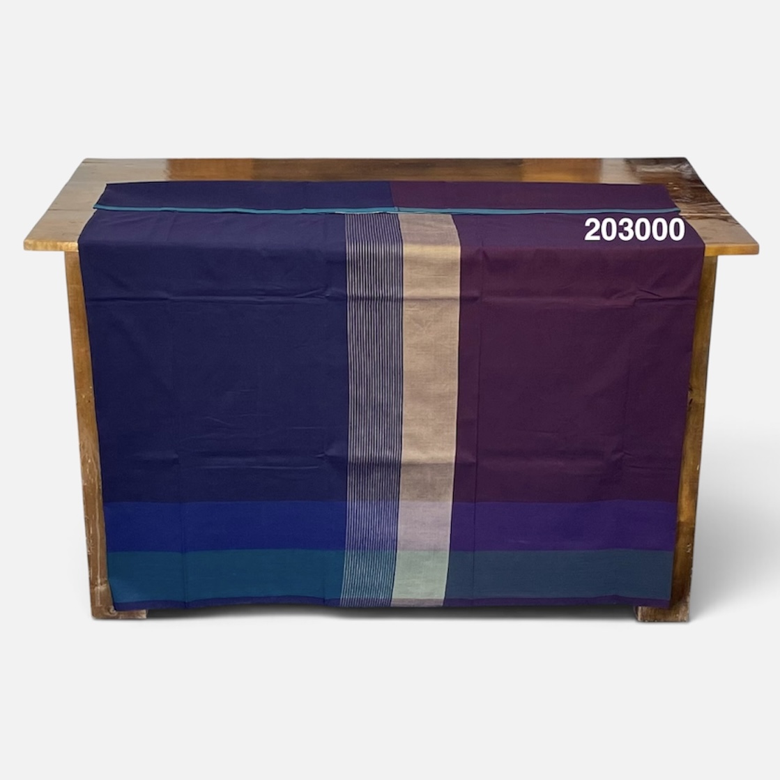 Handloom Cotton Sarong - Deep Royal Blue and Beige with Deep Purple  -  ICS 203000