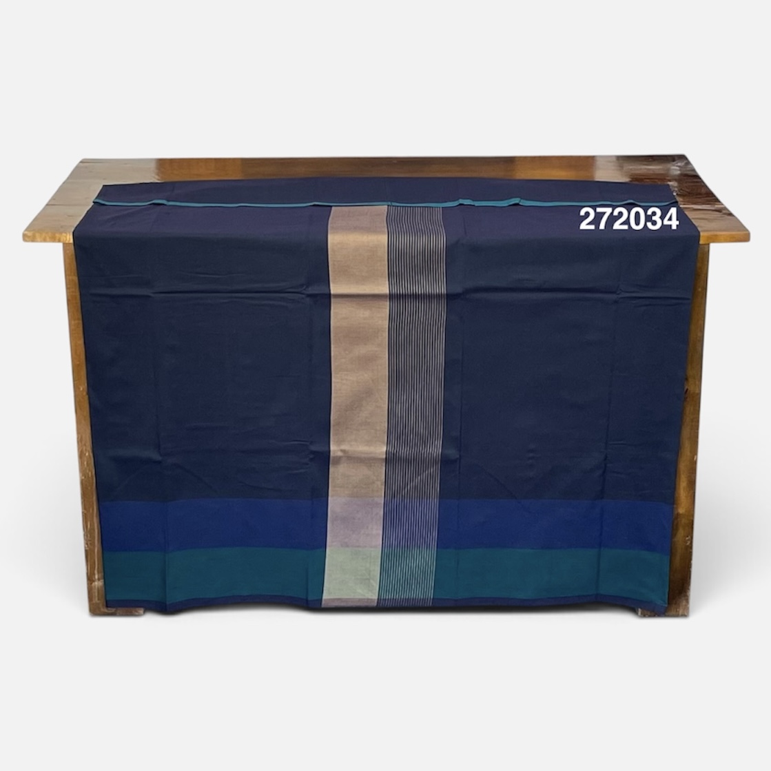 Handloom Cotton Sarong - Dark Blue with Beige  -  ICS 272034