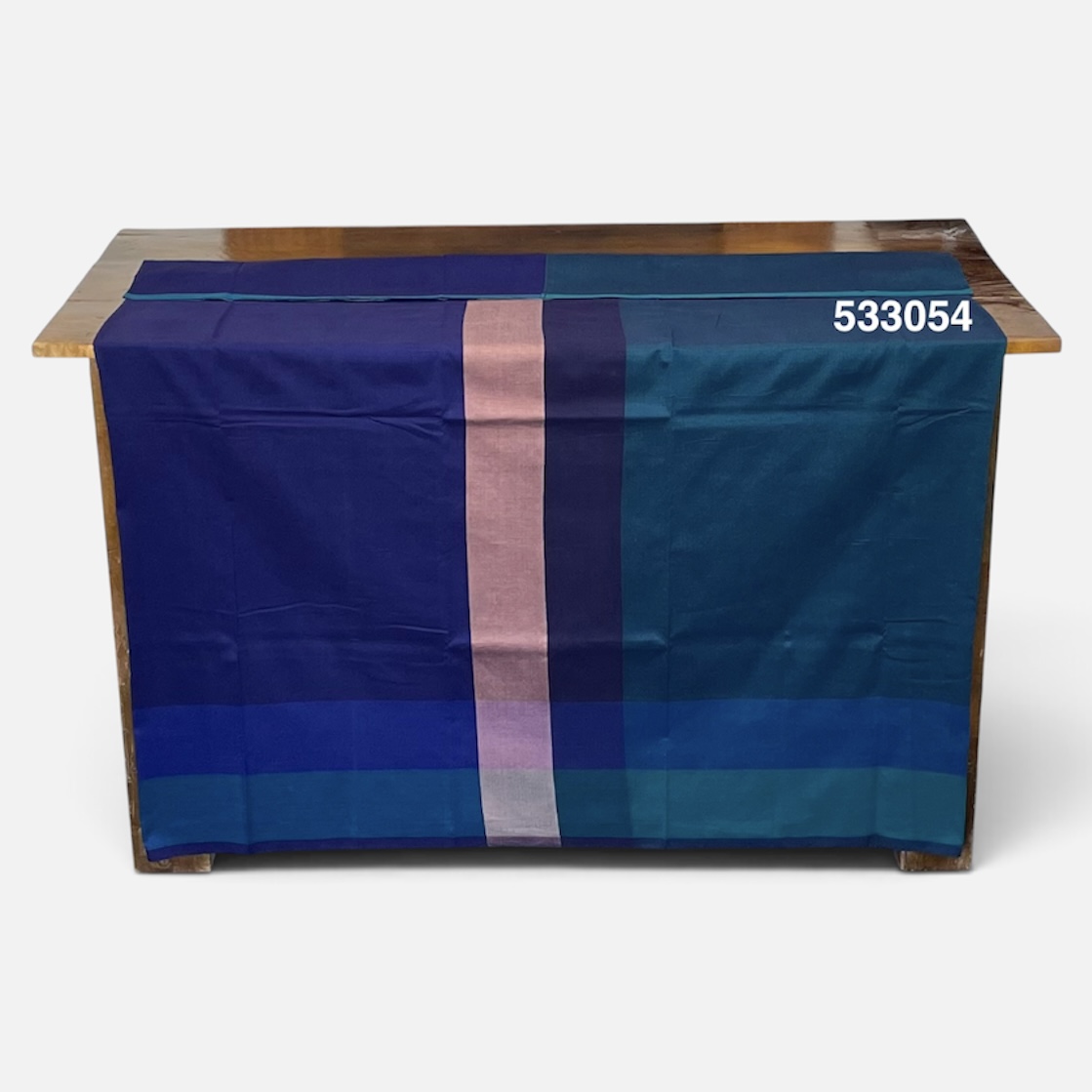 Handloom Cotton Sarong - Deep Royal Blue, Dusty Rose and Dark Blue with Teal  -  ICS 533054