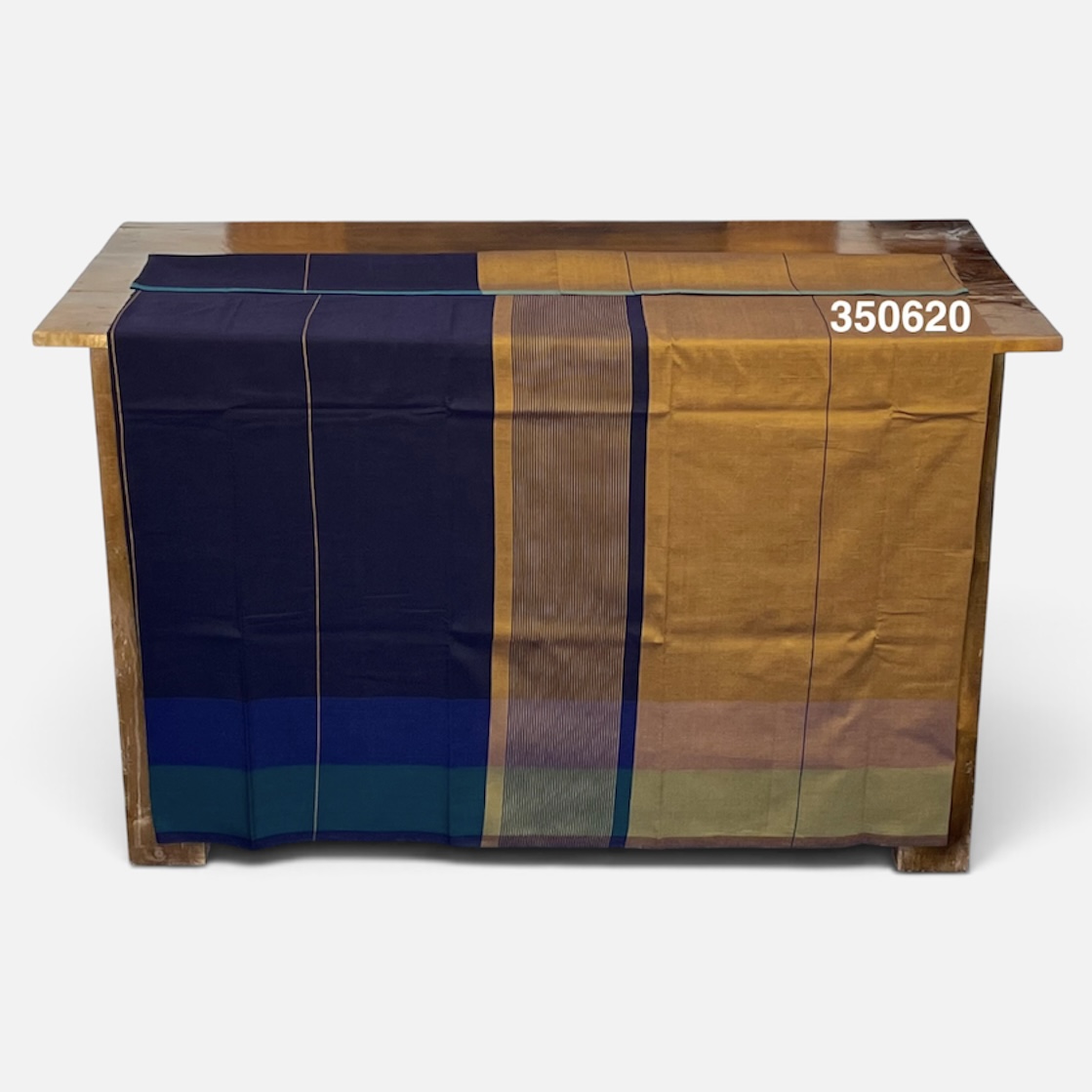 Handloom Cotton Sarong - Dark Blue with Golden Yellow  -  ICS 350620