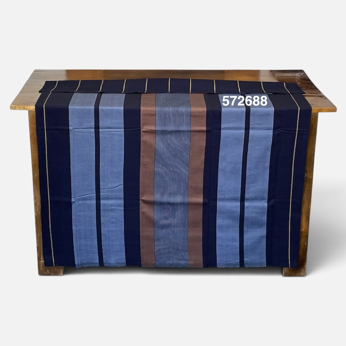 Handloom Cotton Sarong - Light Brown, Sky Blue and Dark Blue with Beige  -  ICS 572688