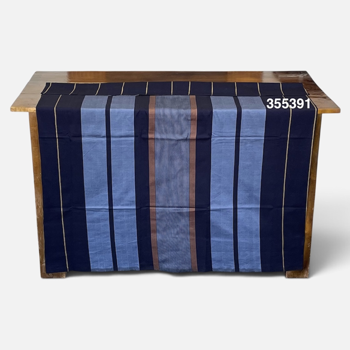 Handloom Cotton Sarong - Light Brown, Sky Blue and Dark Blue with Beige  -  ICS 355391