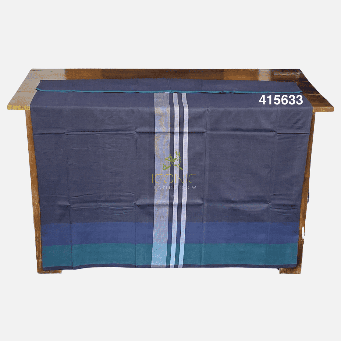 Handloom Cotton Sarong - Bluish Grey with Silver  -  ICS 415633