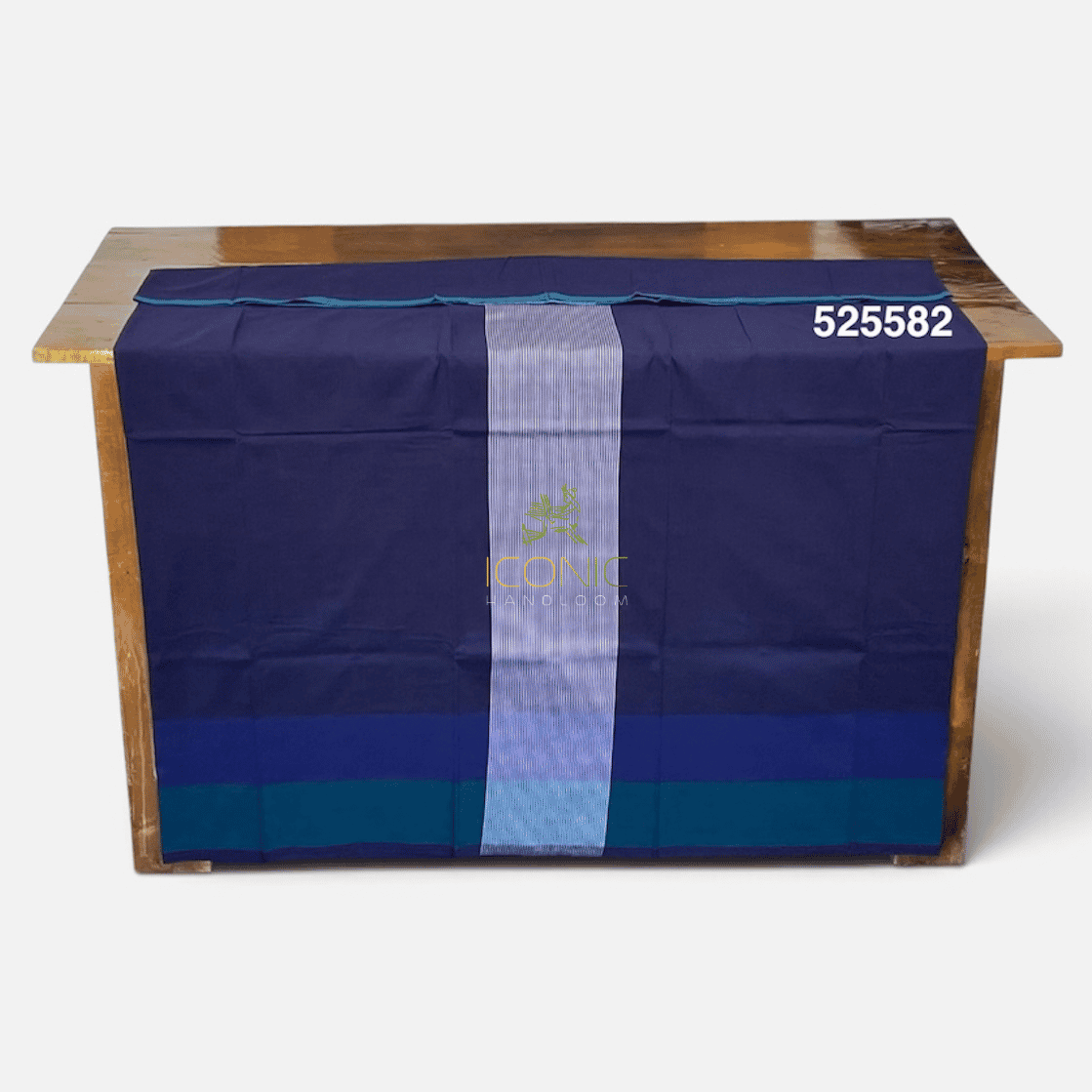Handloom Cotton Sarong - Deep Royal Blue with Silver  -  ICS 525582