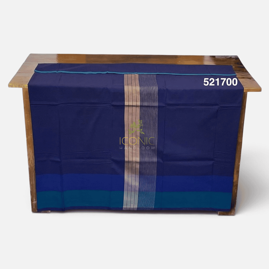 Handloom Cotton Sarong - Deep Royal Blue with Beige  -  ICS 521700