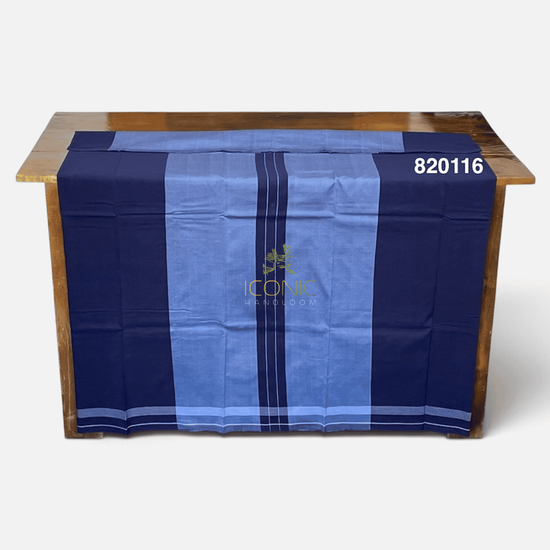 Handloom Cotton Sarong - Slate Blue and Deep Royal Blue with Silver  -  ICS 820116
