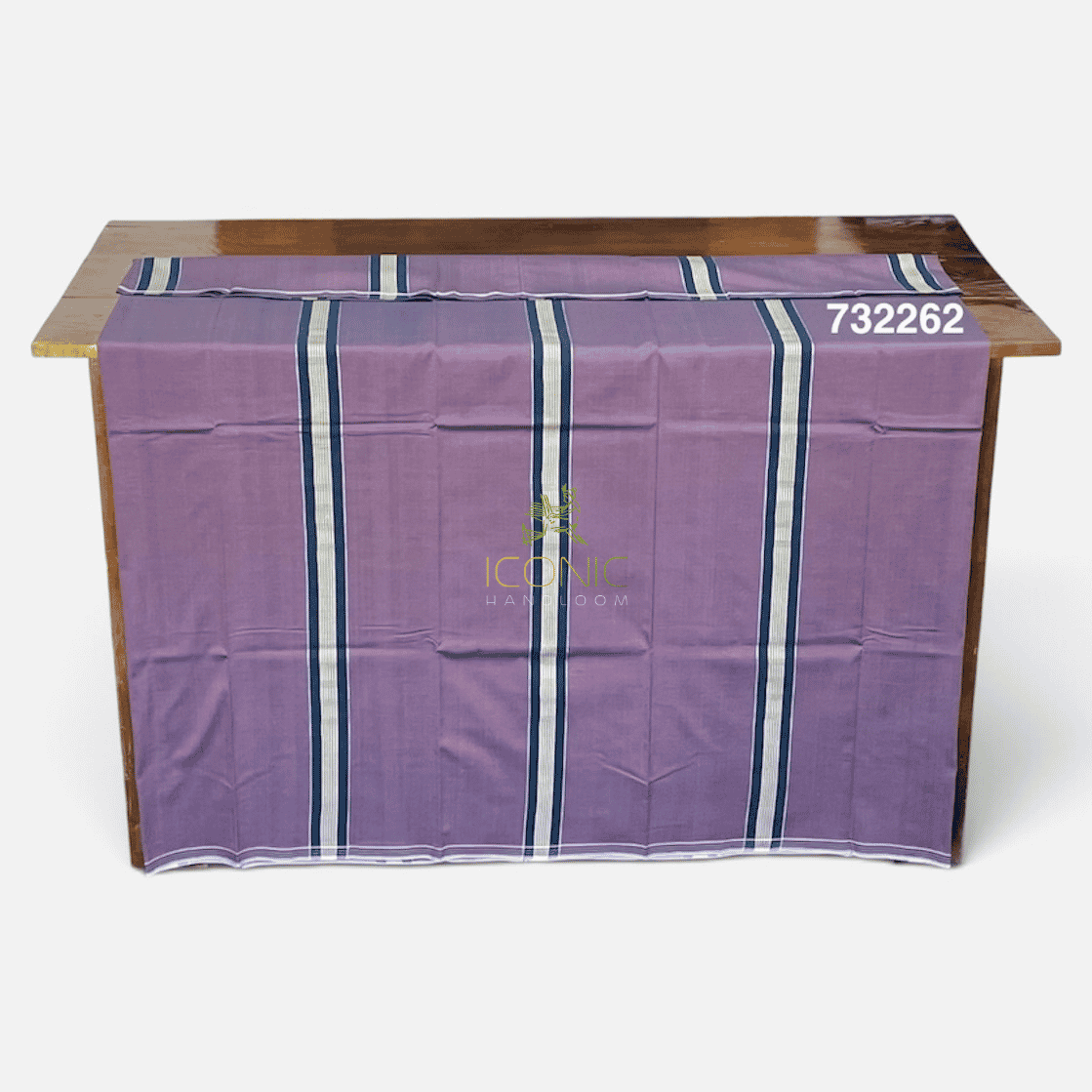Handloom Cotton Puni Sarong - Lavender, Deep Teal, Lemon Yellow and Silver with Multi Color Bottom Border - ICS 732262