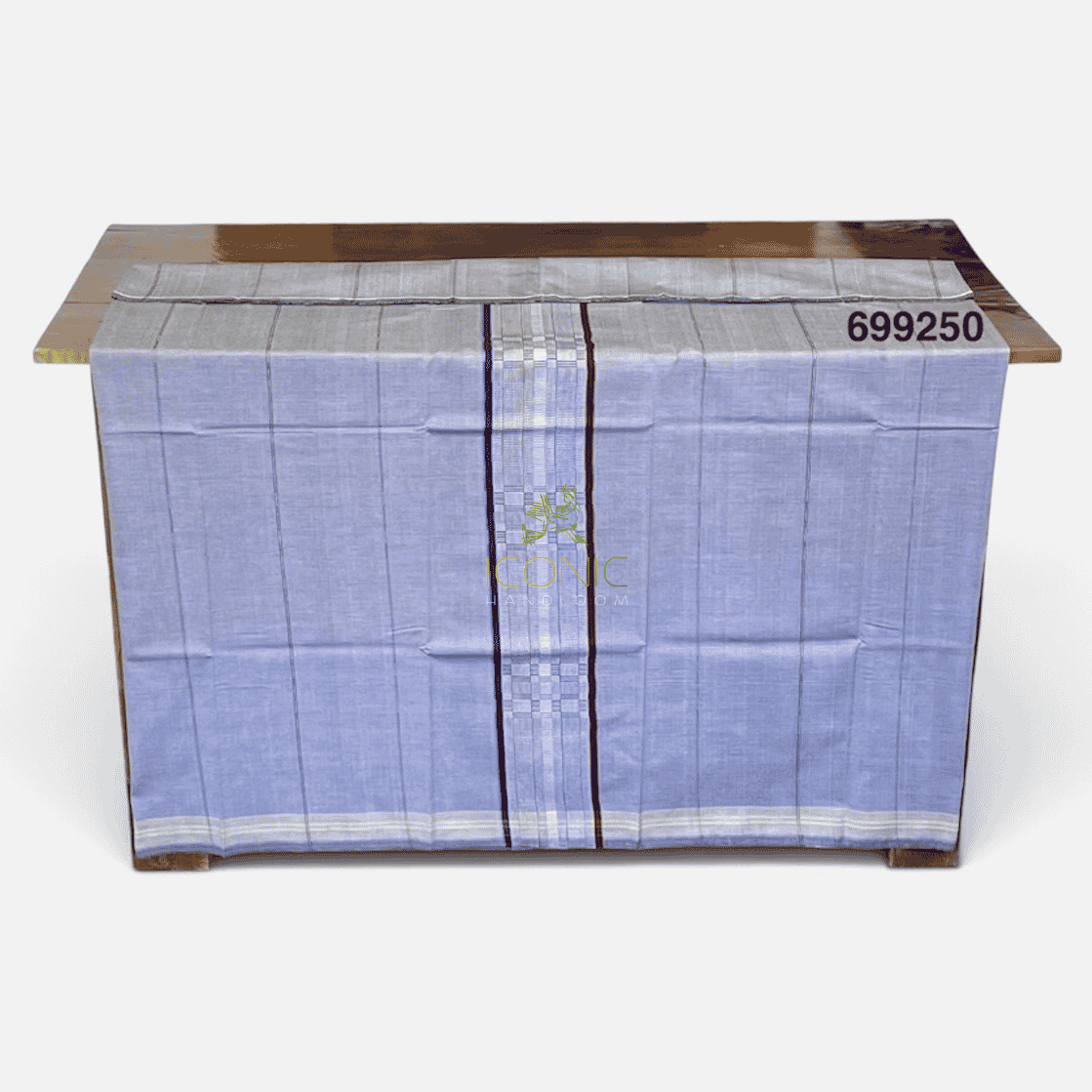 Handloom Cotton Puni Sarong - Silver, Royal Blue and Maroon with Multi Color Bottom Border - ICS 699250