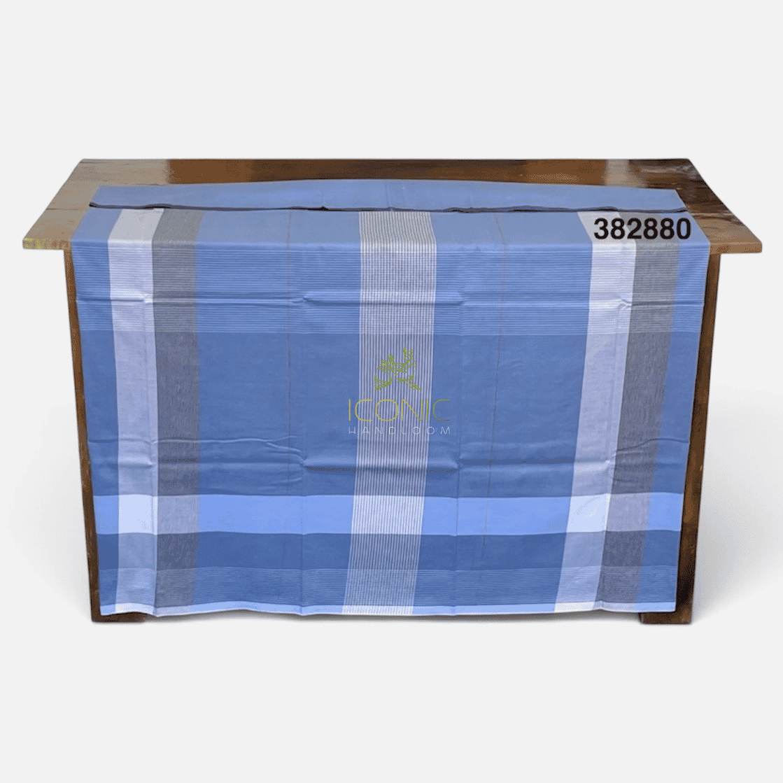 Handloom Cotton Sarong - Sky Blue, Dark Grey and Silver with Horizontal Stripes  -  ICS 382880