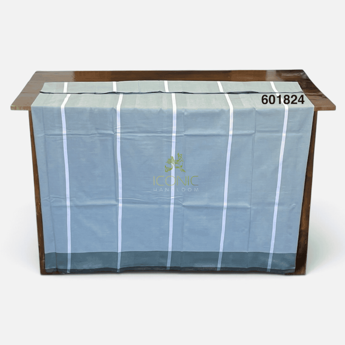 Handloom Cotton Sarong - Light Green with White  -  ICS 601824
