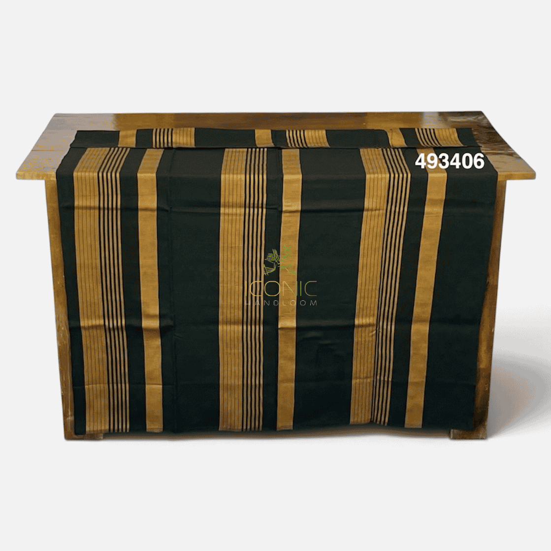 Handloom Cotton Full Puni Sarong - Deep Green with Gold  - ICS 493406