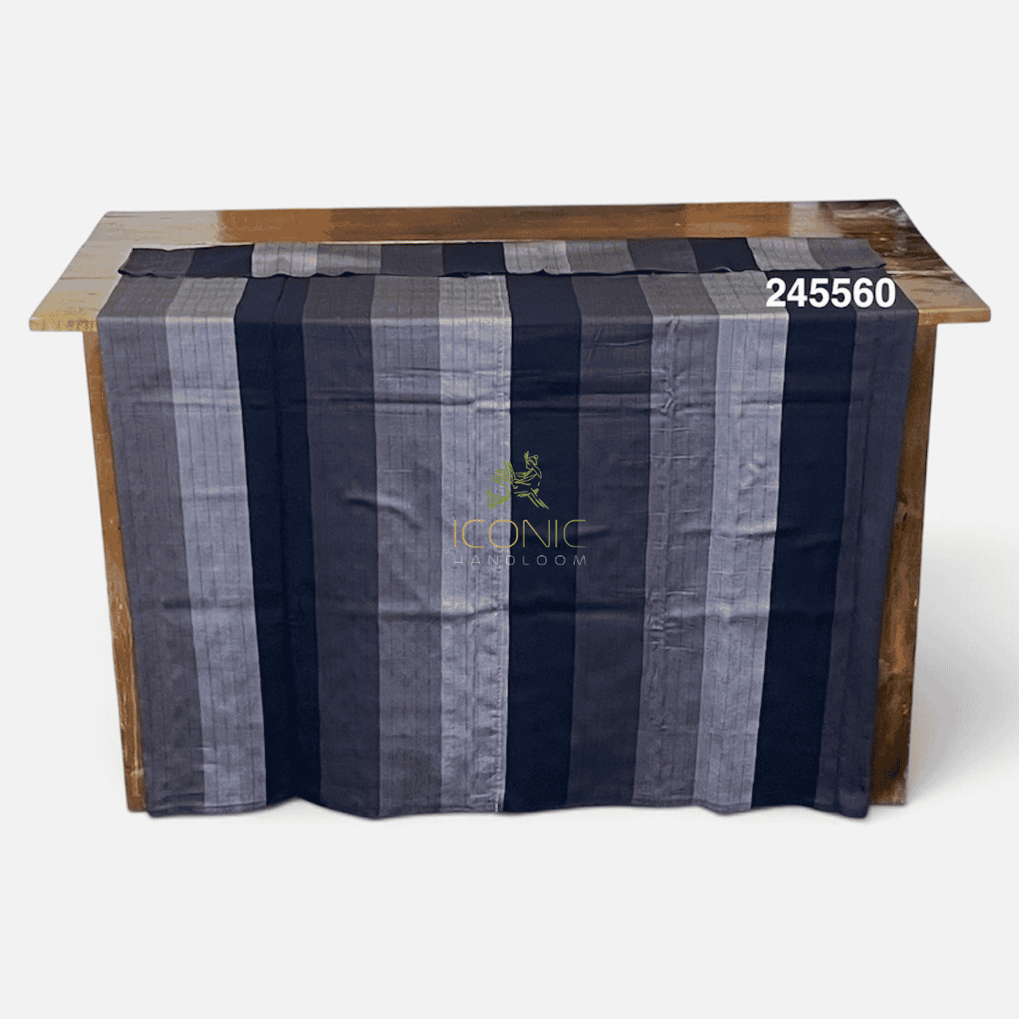 Handloom Cotton Full Puni Sarong - Dark Grey and Light Grey with Bark Blue  - ICS 245560