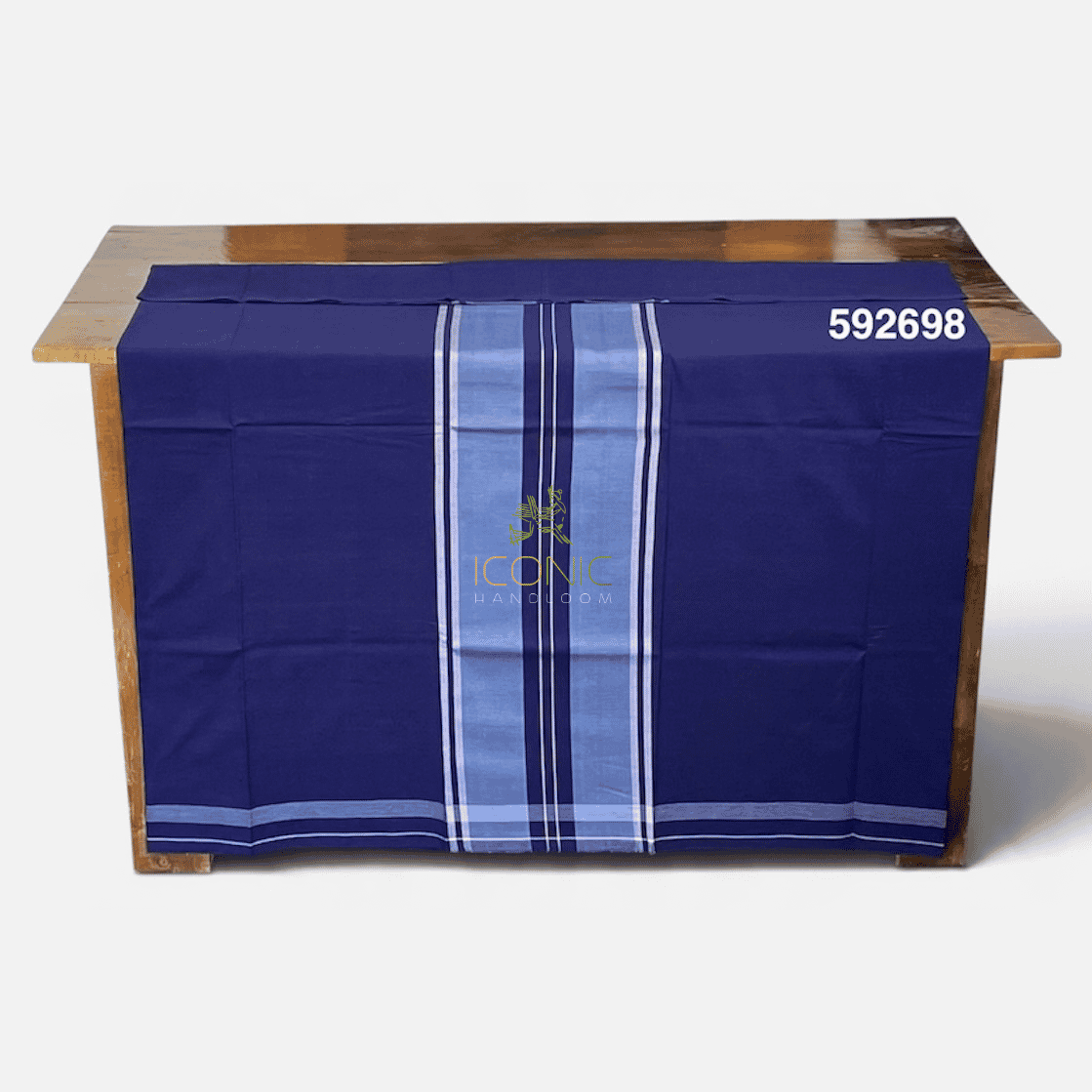 Handloom Cotton Sarong - Slate Blue and Dark Blue with Silver  -  ICS 592698