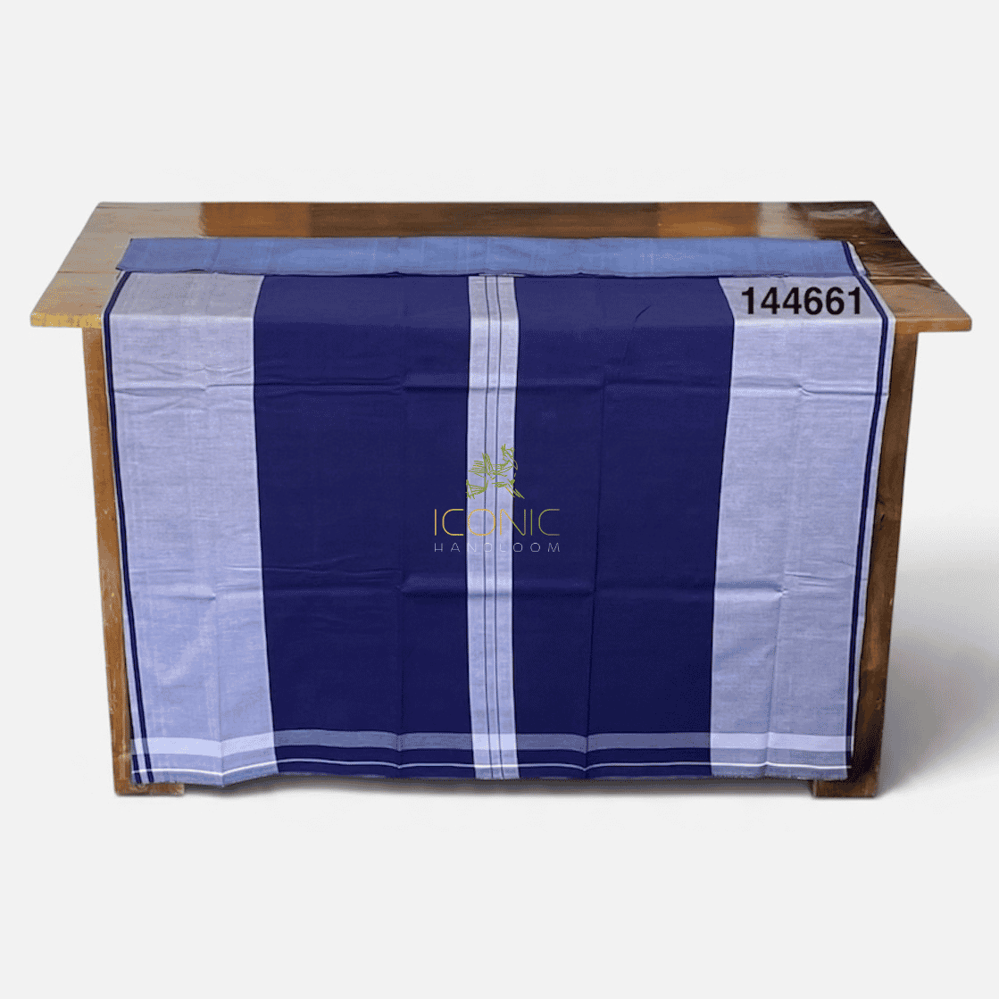 Handloom Cotton Sarong - Slate Blue and Dark Blue with Silver  -  ICS 144661
