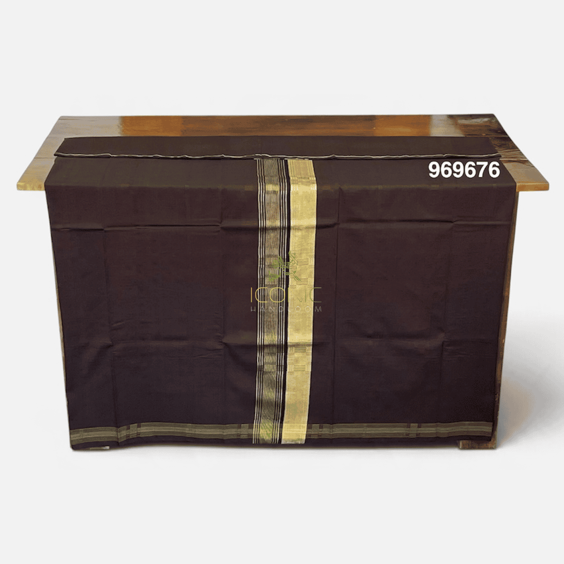 Handloom Cotton Puni Sarong - Dark Brown, Beige, Black and Lemon Yellow with Multi Color Bottom Border - ICS 969676