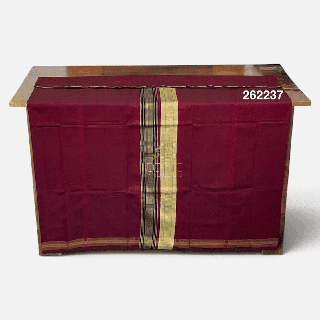Handloom Cotton Puni Sarong - Maroon, Beige, Brown and Lemon Yellow with Multi Color Bottom Border - ICS 262237