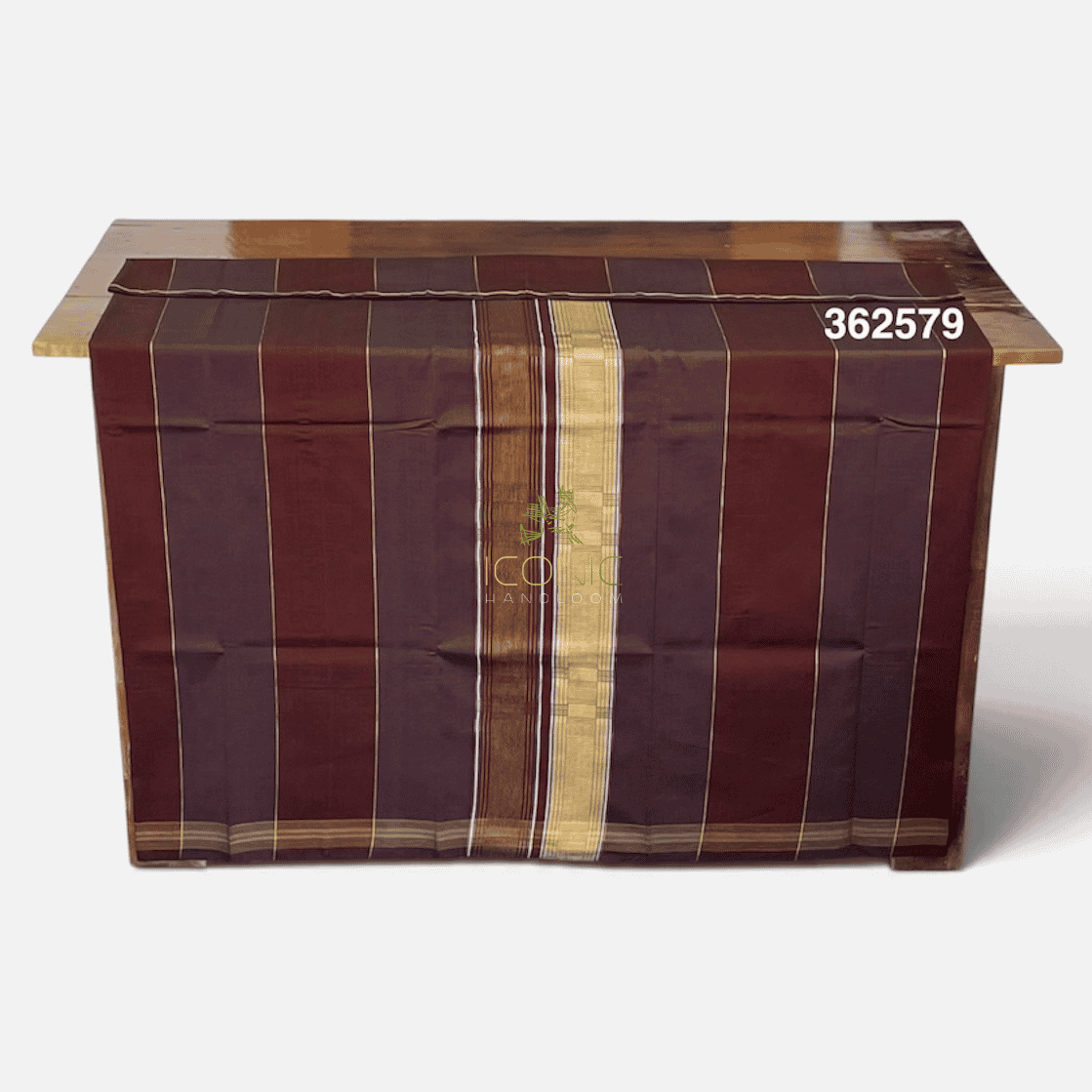 Handloom Cotton Puni Sarong - Brown, Beige, Red and Royal Blue with Multi Color Bottom Border - ICS 362579