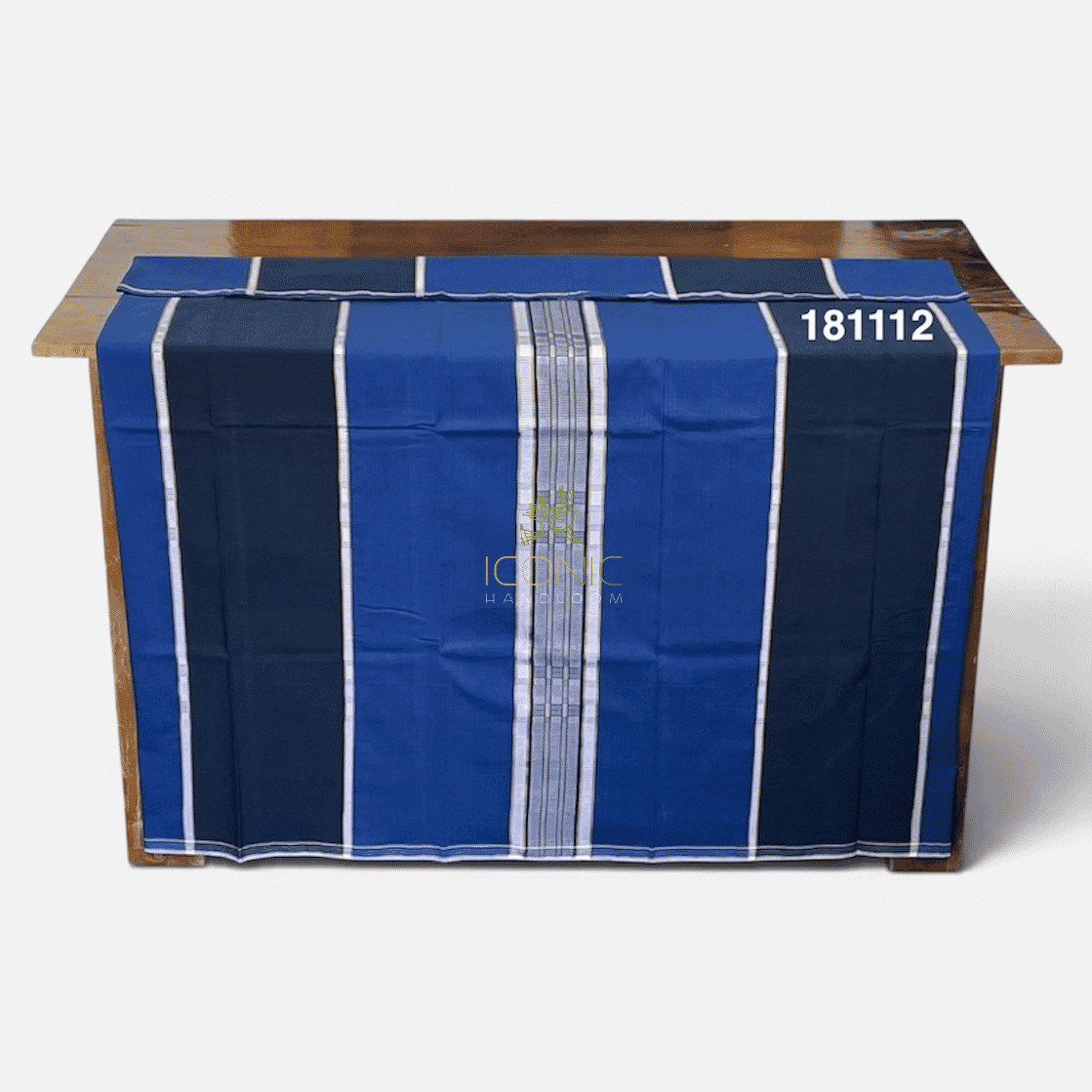 Handloom Cotton Puni Sarong - Royal Blue, Silver, Gold and Steel Blue with Multi Color Bottom Border - ICS 181112
