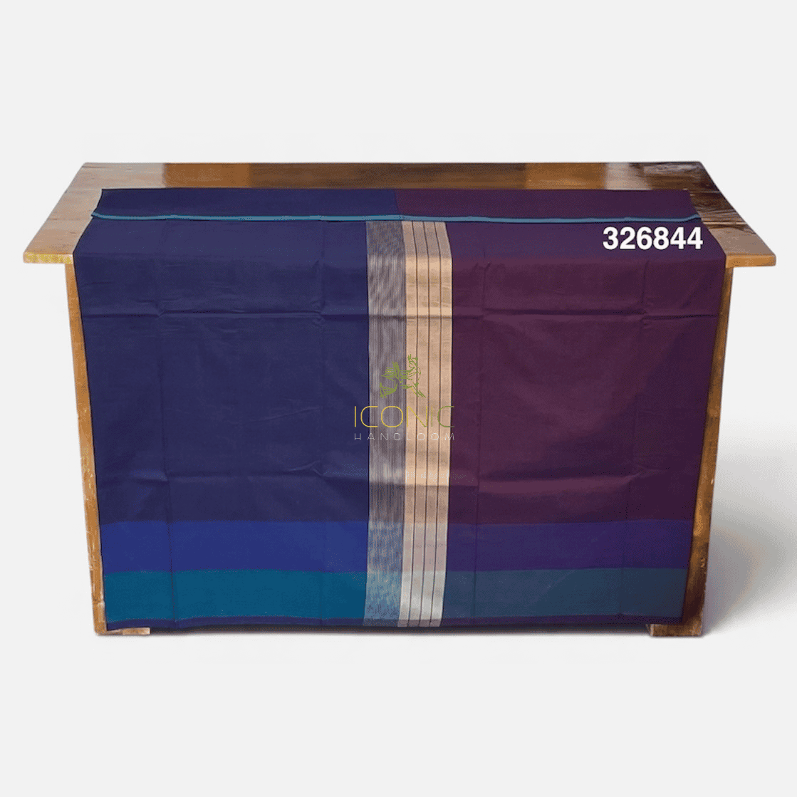 Handloom Cotton Sarong - Deep Purple and Beige with Dark Blue  -  ICS 326844
