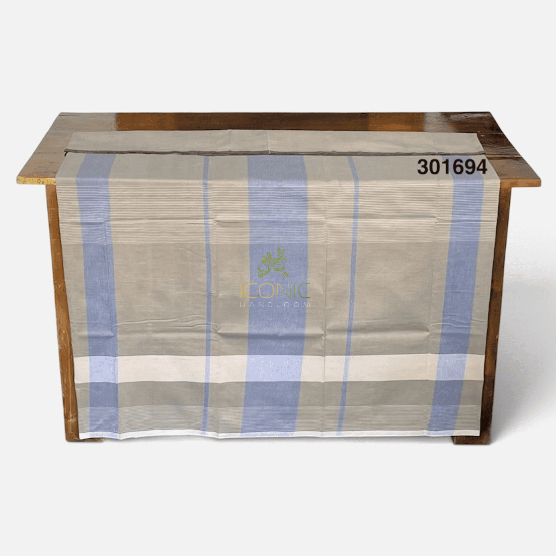 Handloom Cotton Sarong - Sage Green, Light Grey and Dark Grey with Horizontal Stripes  -  ICS 301694