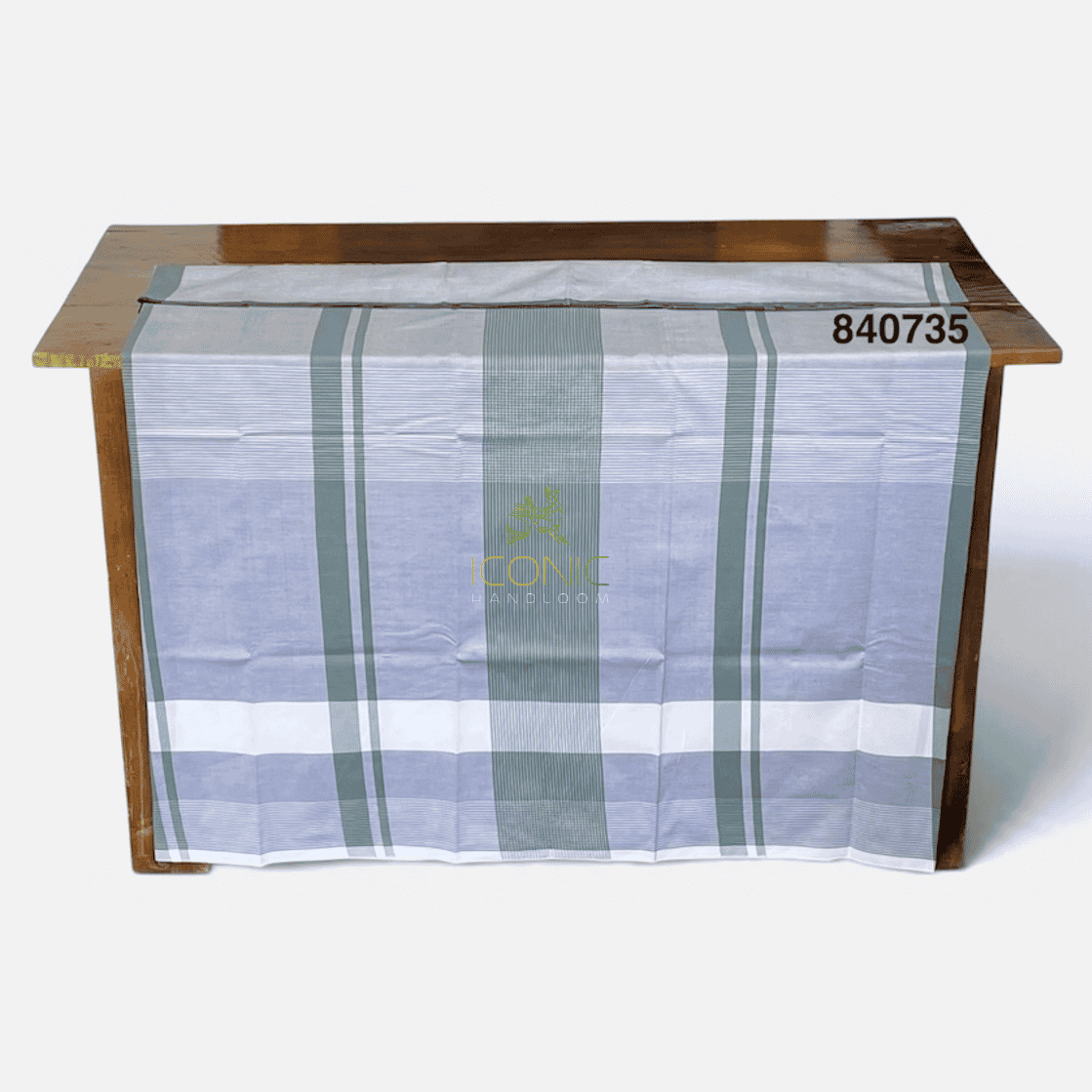 Handloom Cotton Sarong - Light Green and Silver with Horizontal Stripes  -  ICS 840735
