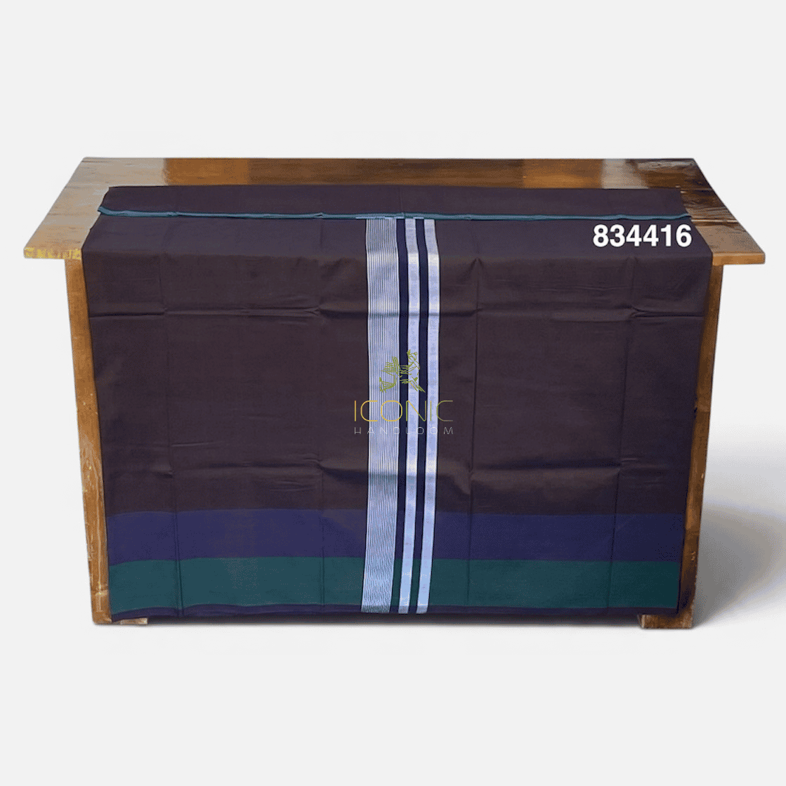Handloom Cotton Sarong - Brown and Silver with Dark Blue  -  ICS 834416