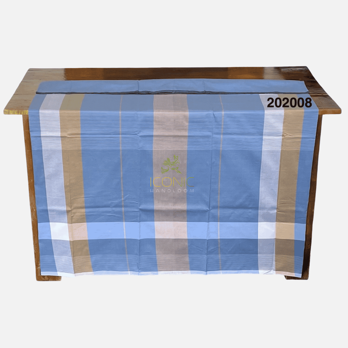 Handloom Cotton Sarong - Sky Blue, Beige and Silver with Horizontal Stripes  -  ICS 202008