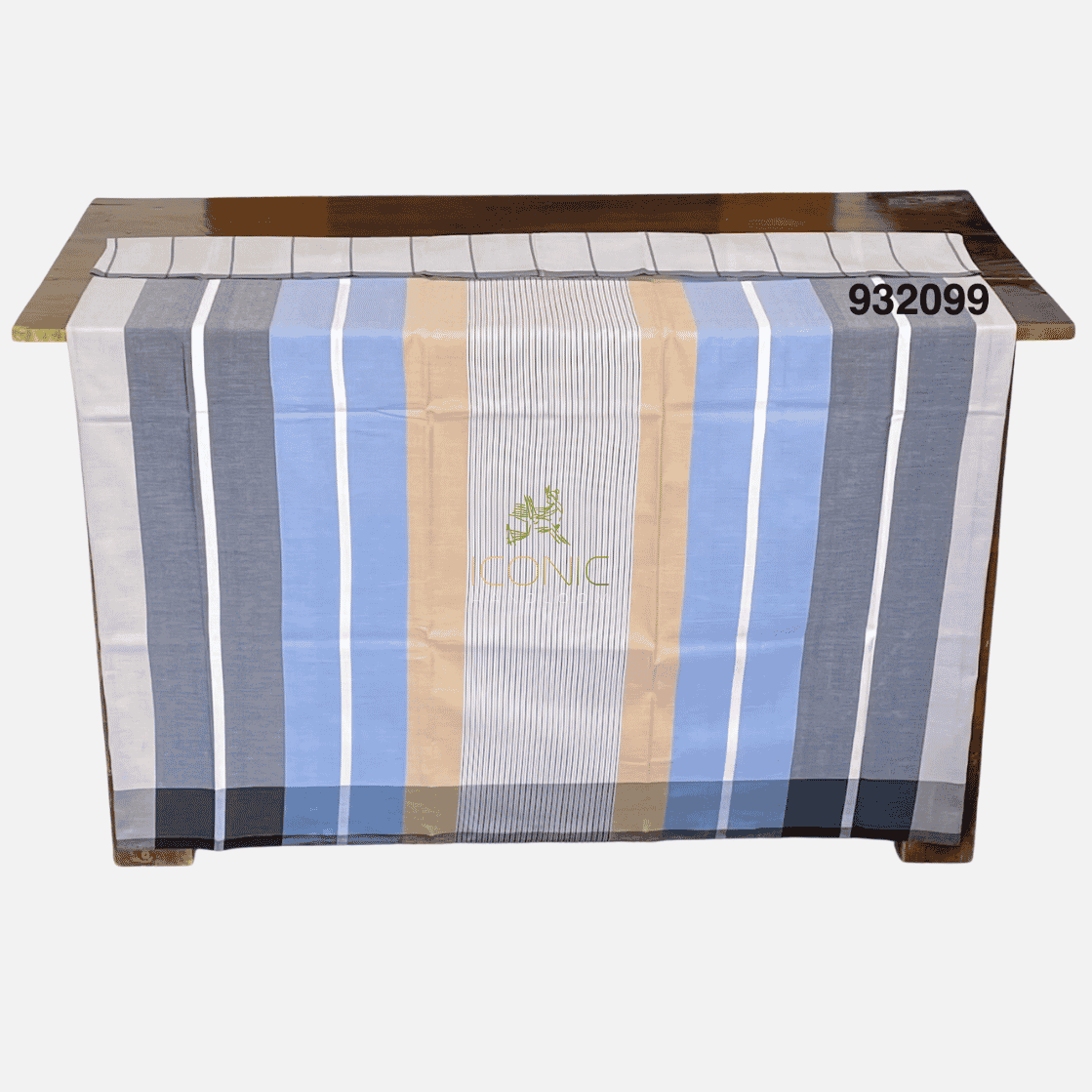 Handloom Cotton Sarong - Beige, White, Bright Sky Blue and Light Grey with Charcoal Grey  -  ICS 932099