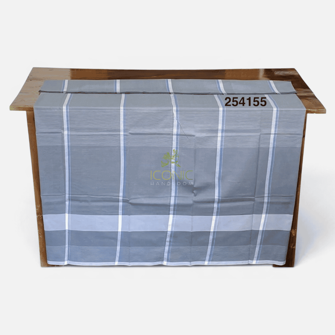 Handloom Cotton Sarong - Light Grey, Silver and Sky Blue with Horizontal Stripes -  ICS 254155