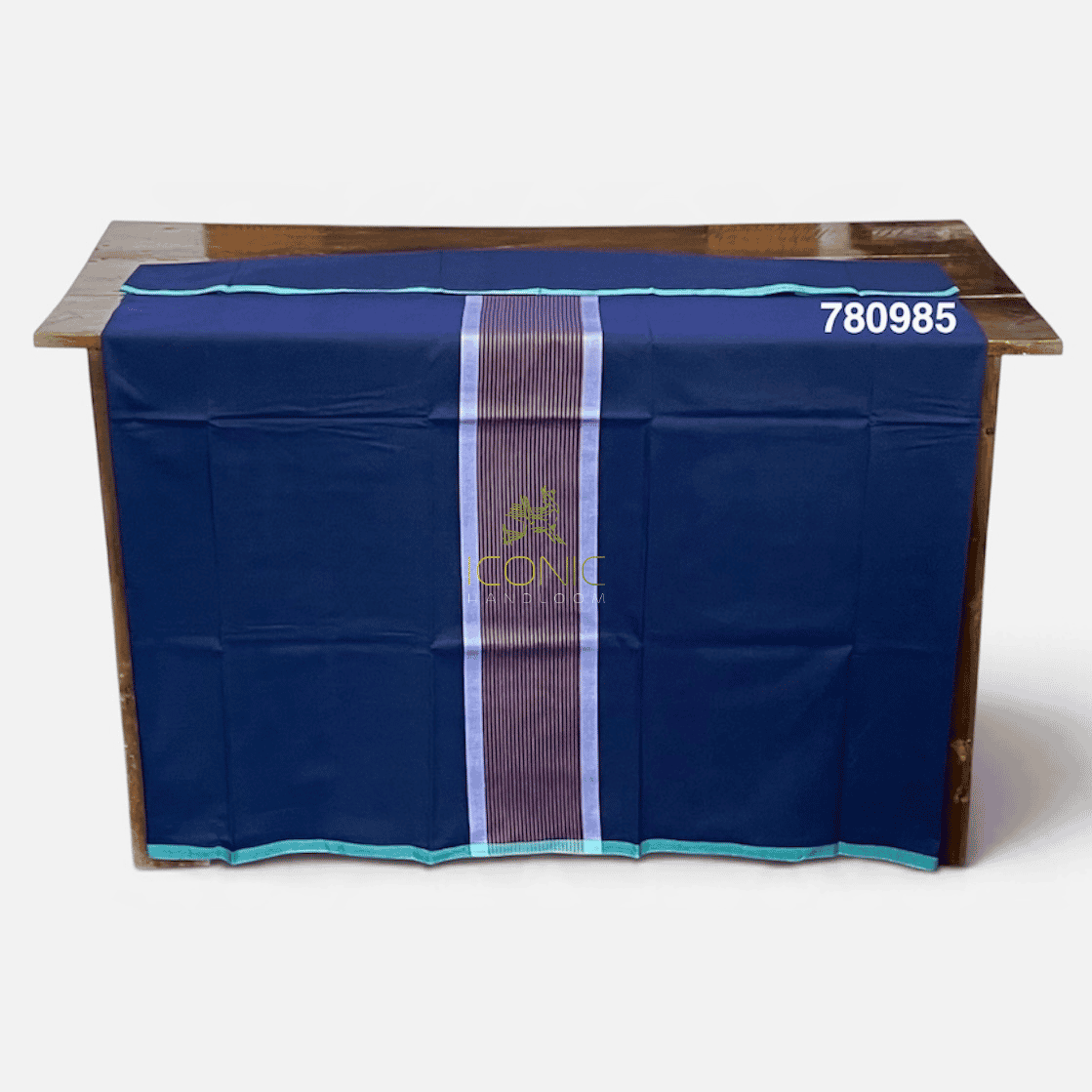 Handloom Cotton Sarong - Deep Teal, Silver, Royal Blue and Golden Yellow with Aqua Blue -  ICS 780985