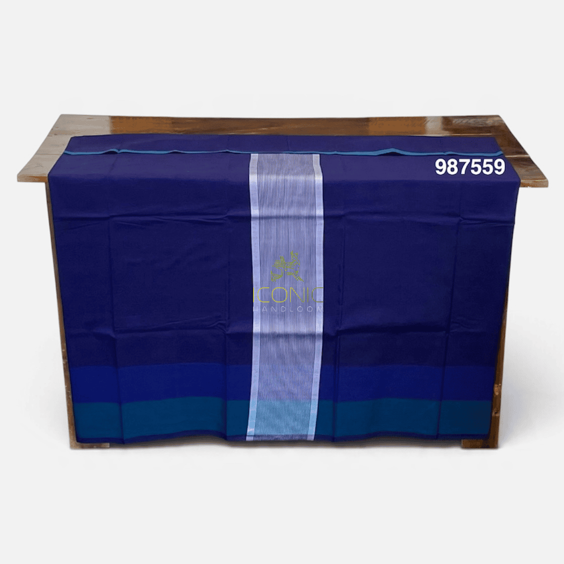 Handloom Cotton Sarong - Royal Blue with Silver -  ICS 987559