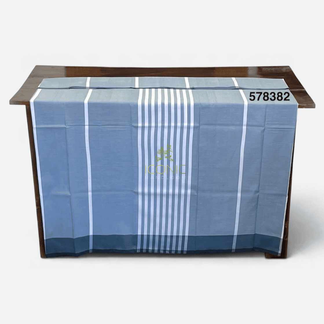 Handloom Cotton Sarong - White with Bright Slate Blue -  ICS 578382