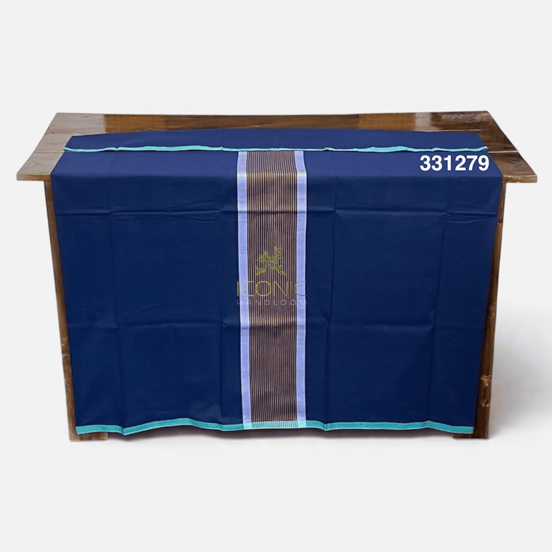 Handloom Cotton Sarong - Deep Teal, Silver and Golden Yellow with Aqua Blue -  ICS 331279