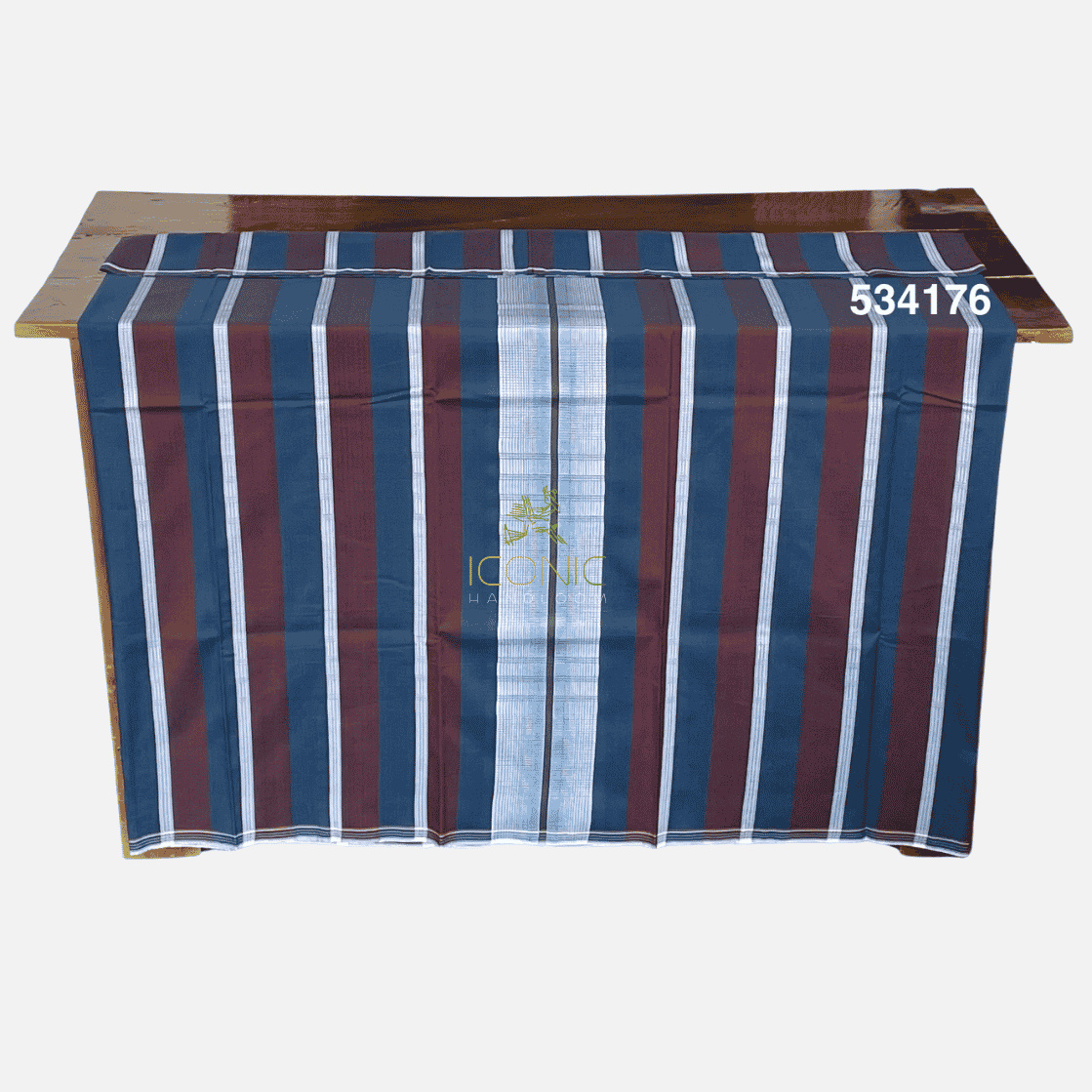 Handloom Cotton Puni Sarong - Burgundy, Deep Teal, Peacock Blue and Silver with Multi Color Bottom Border - ICS 534176