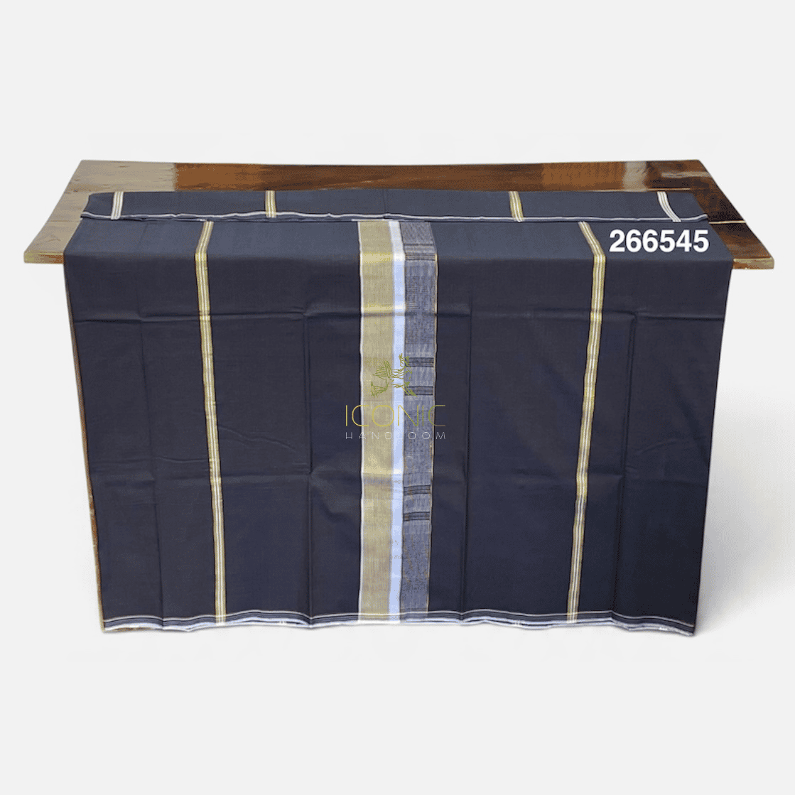 Handloom Cotton Puni Sarong - Brown, Mustard and Silver with Multi Color Bottom Border - ICS 266545