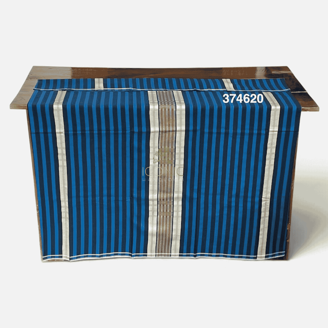 Handloom Cotton Puni Sarong - Steel Green, Peacock Blue and Cream with Multi Color Bottom Border - ICS 374620