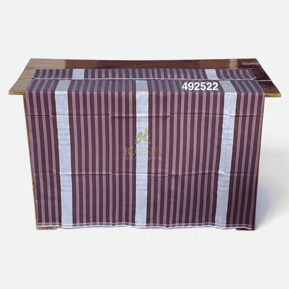 Handloom Cotton Puni Sarong - Lavender, Brown, Silver and Golden Yellow with Multi Color Bottom Border - ICS 492522