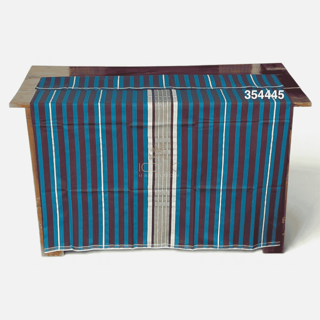 Handloom Cotton Puni Sarong - Brown, Teal, Black and Cream with Multi Color Bottom Border - ICS 354445
