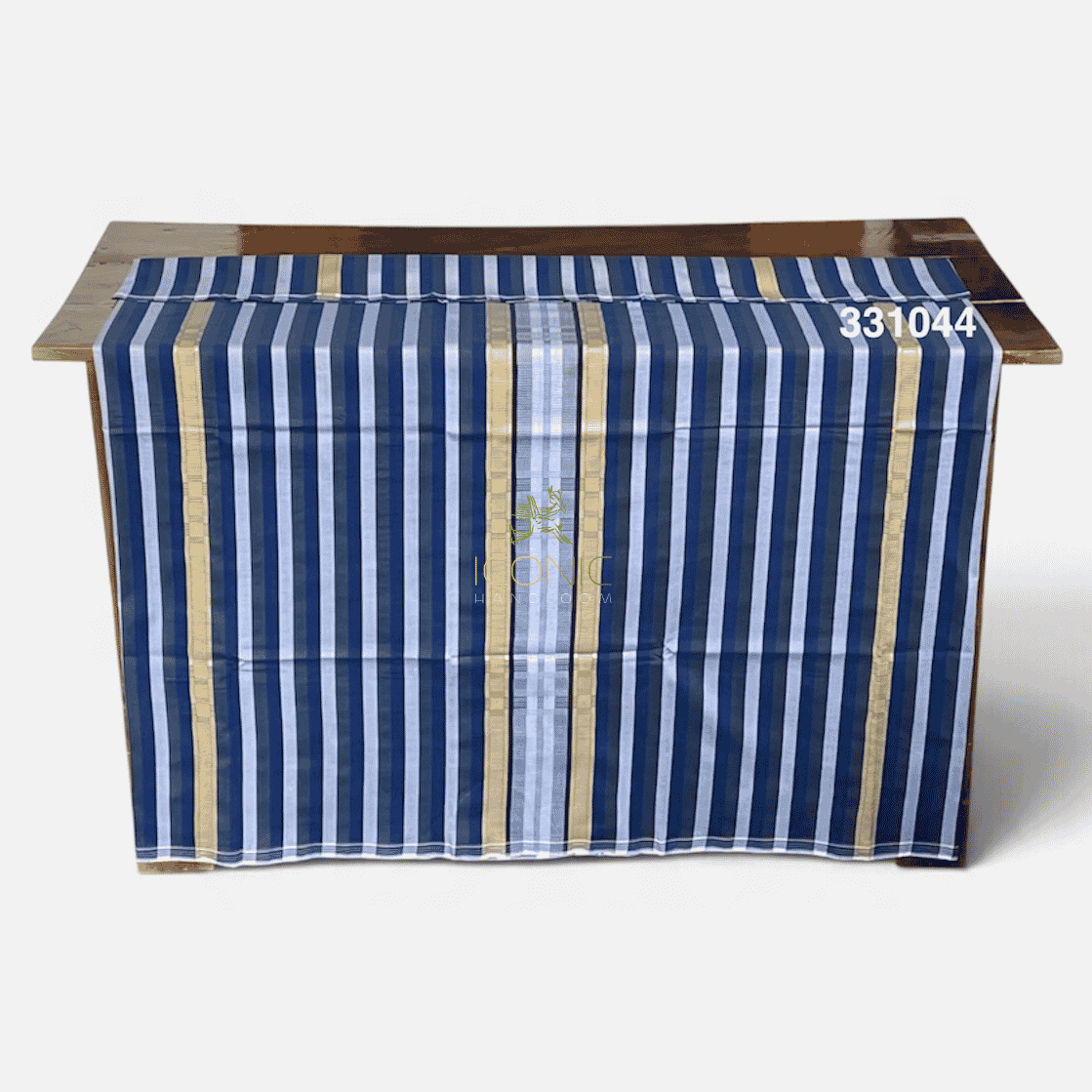 Handloom Cotton Puni Sarong - Dark Grey, Royal Blue, Silver and Cream with Multi Color Bottom Border - ICS 331044