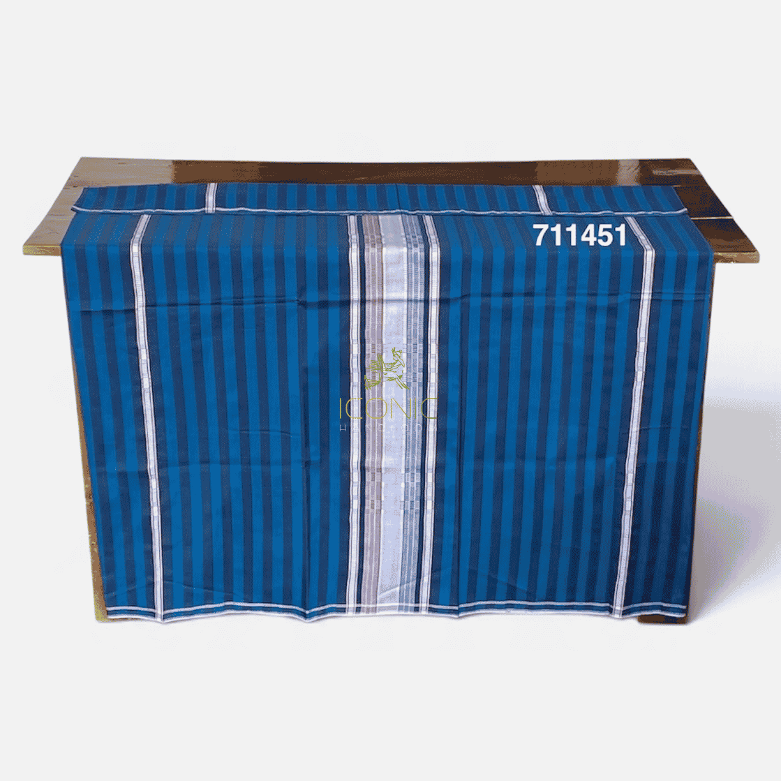 Handloom Cottondn Puni Sarong - Dark Blue, Peacock Blue, Red and Silver with Multi Color Bottom Border - ICS 711451