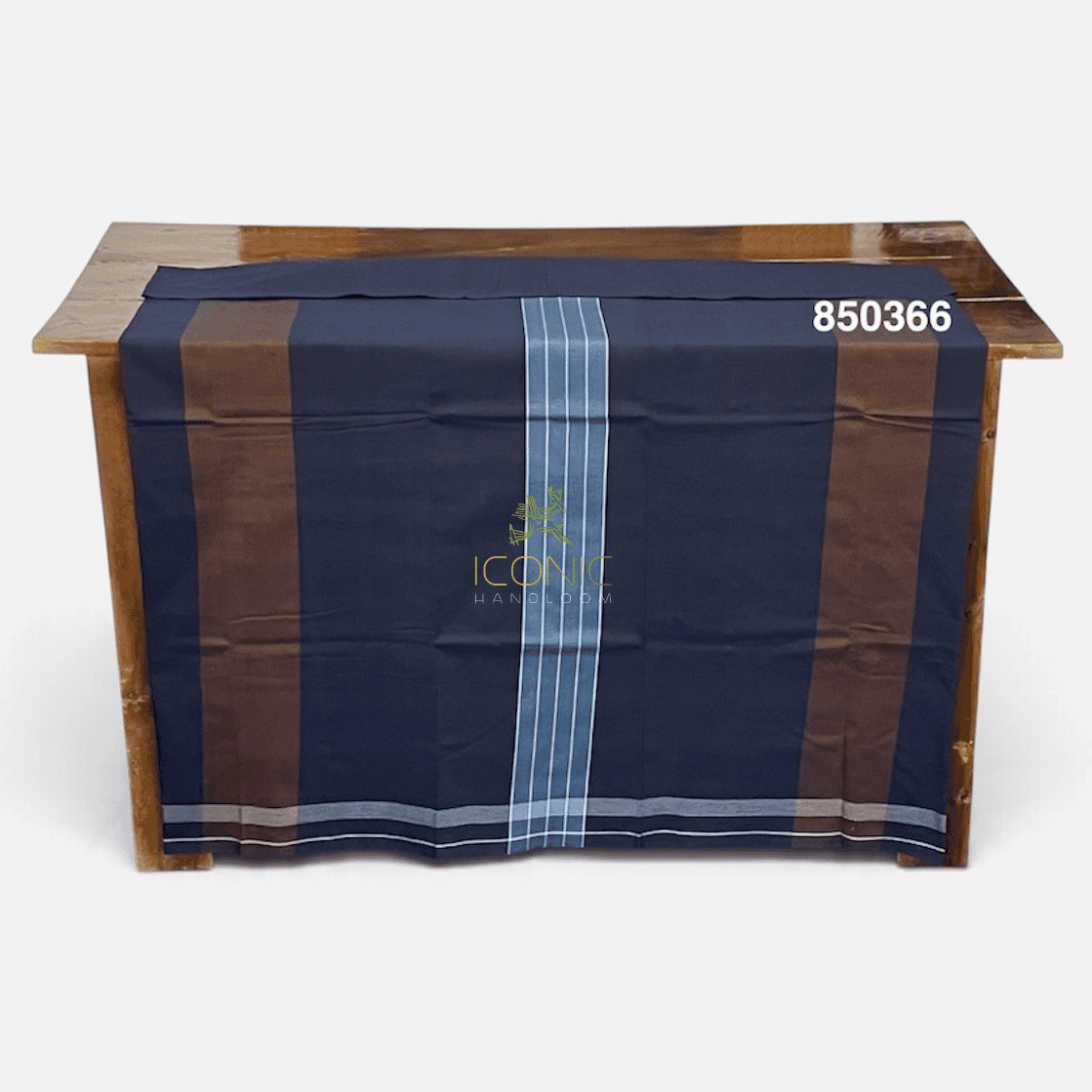 Handloom Cotton Sarong - Steel Blue, Brown and Slate Blue with Silver -  ICS 850366