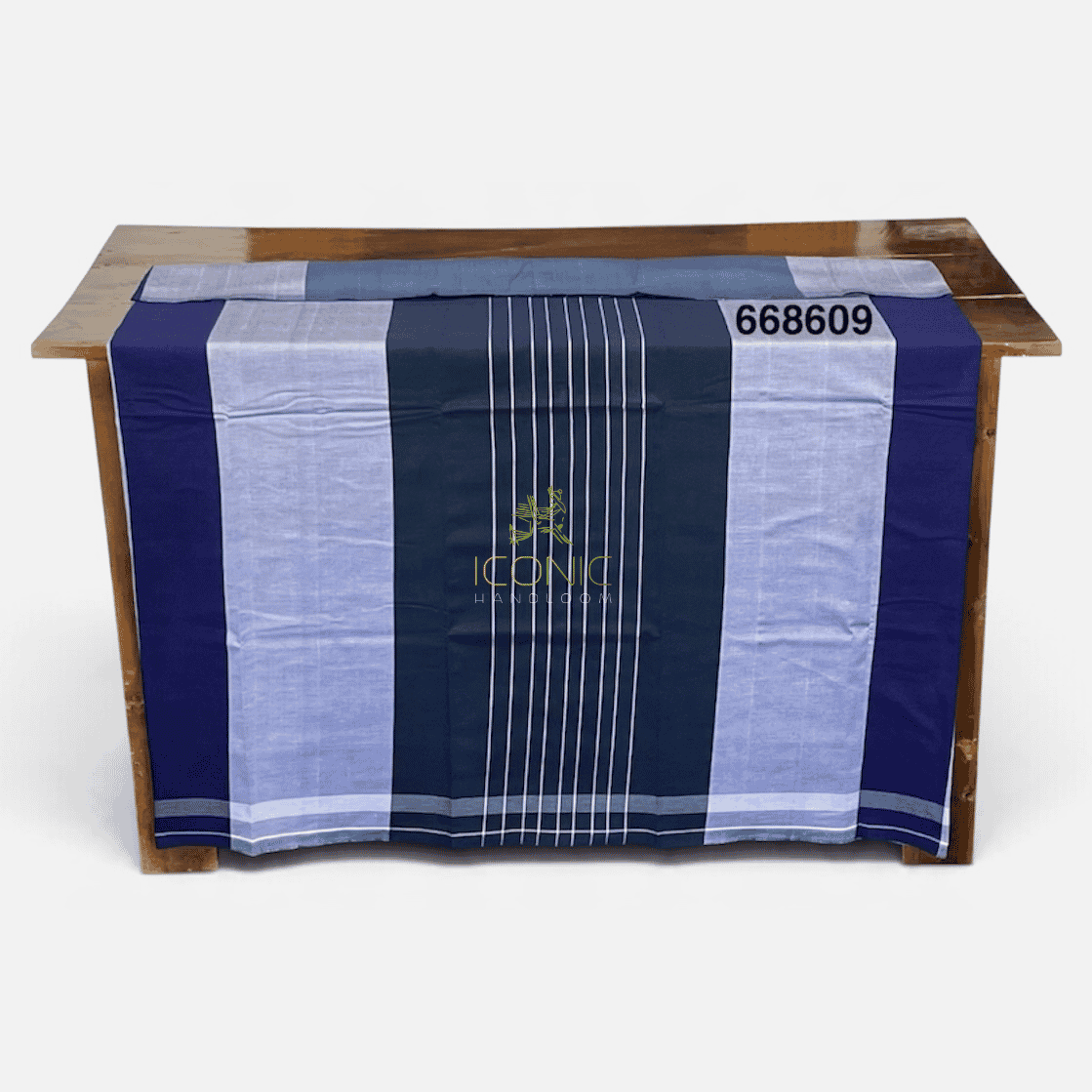 Handloom Cotton Sarong - Steel Blue, Royal Blue and Slate Blue with Silver -  ICS 668609