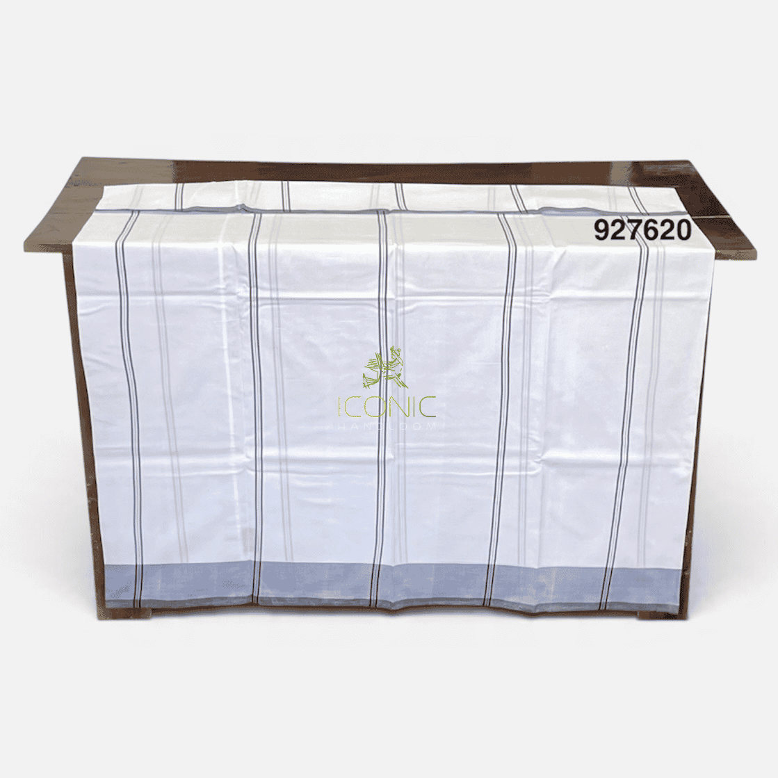 Handloom Cotton Sarong - White with Charcoal Grey -  ICS 927620