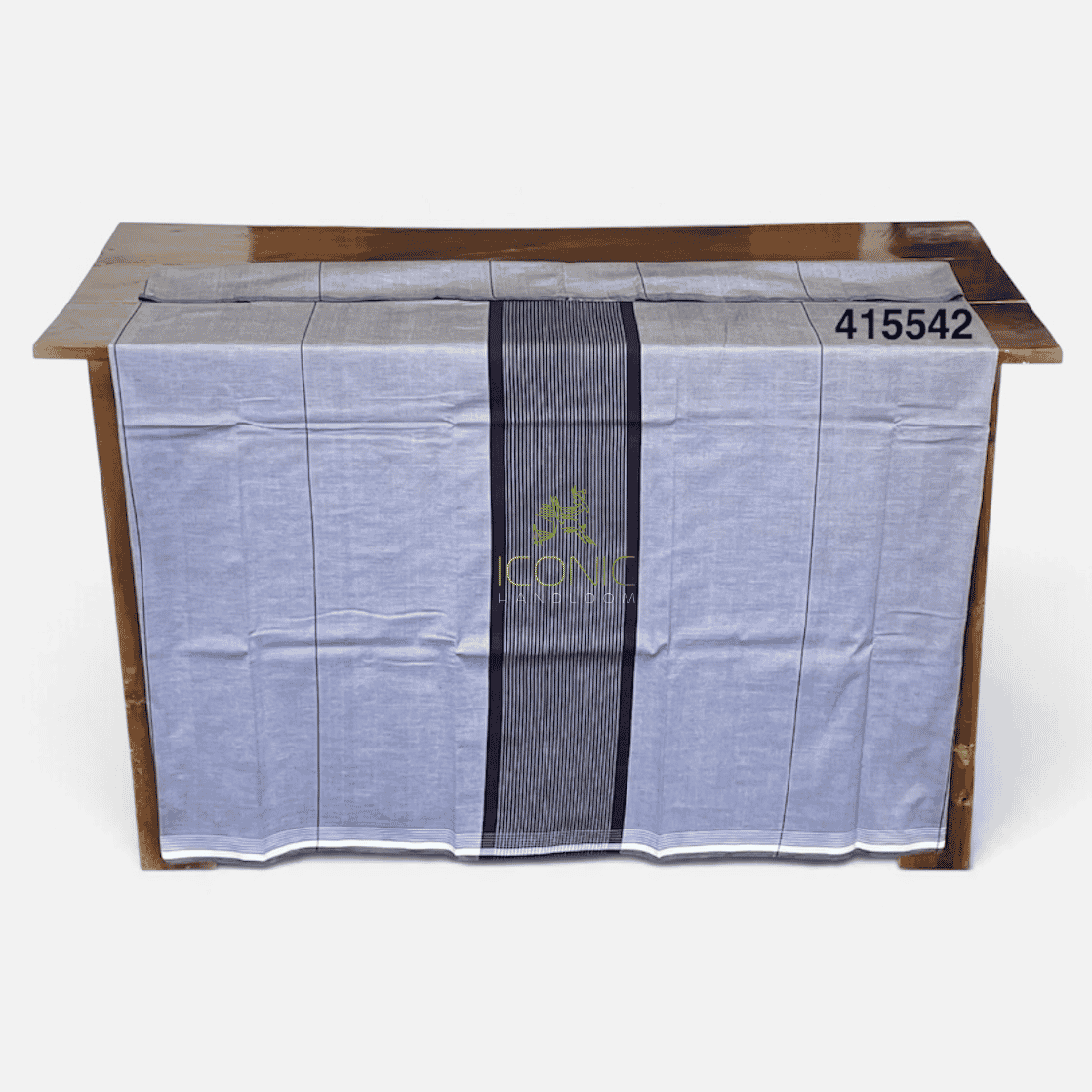 Handloom Cotton Sarong - Silver with Dark Blue -  ICS 415542