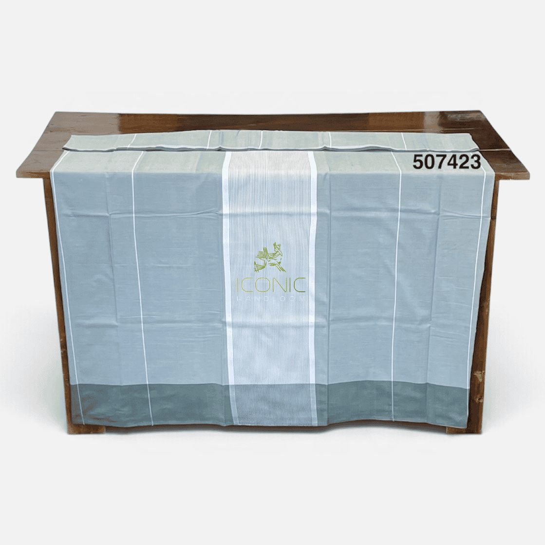 Handloom Cotton Sarong - Light Green with White -  ICS 507423